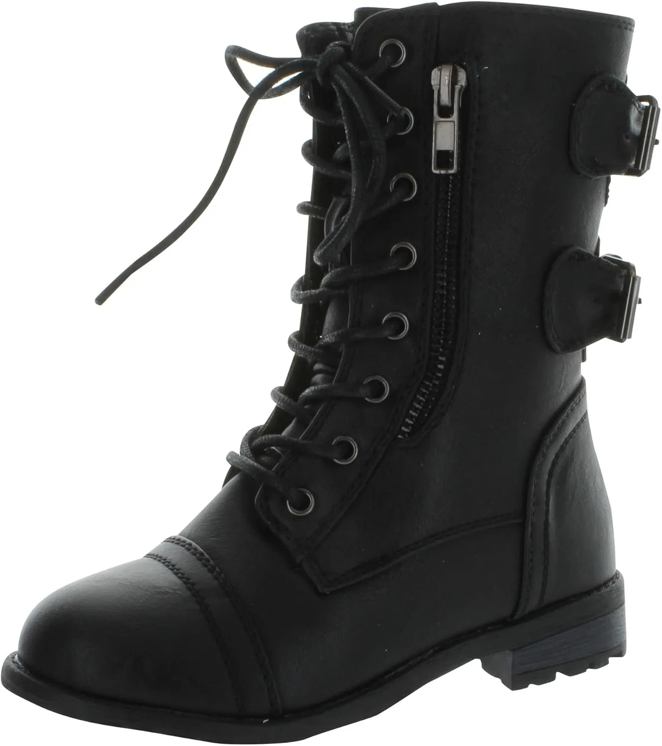 Детские ботинки на молнии с военным дизайном Link Mango-61K Girls Zipper Military Combat Boot Valerie-Shoes, Black