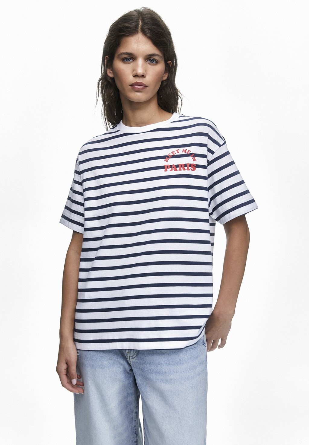 

Принт на футболке STRIPED PARIS PULL&BEAR, синий