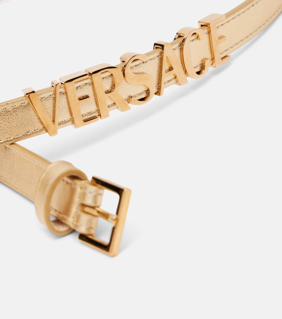 Кожаный ремень с металлическим логотипом, Gold-Gold Versace, Gold-Versace Gold — фото 3