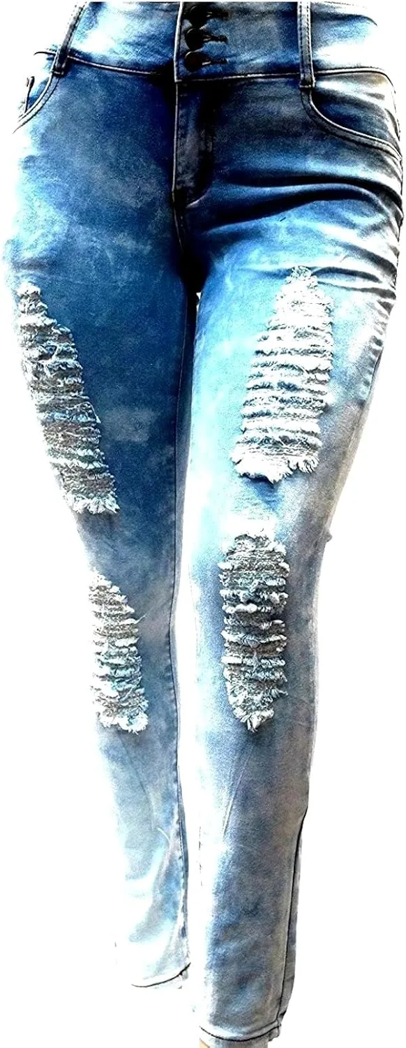 

Женские джинсы Plus Size Destroy Ripped Distressed Blue Denim Acid Wash Skinny 1826 Jeans U.W.D