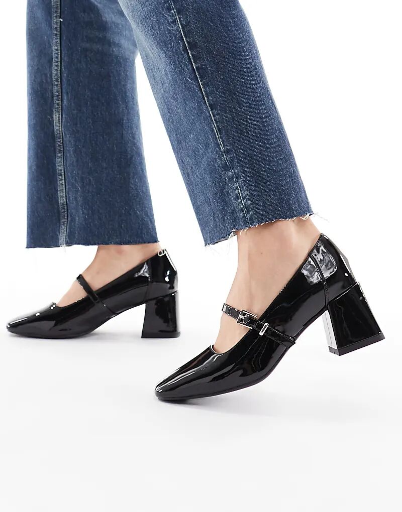Туфли London Rebel Wide Fit Camila на каблуке средней высоты, лакированные, черные