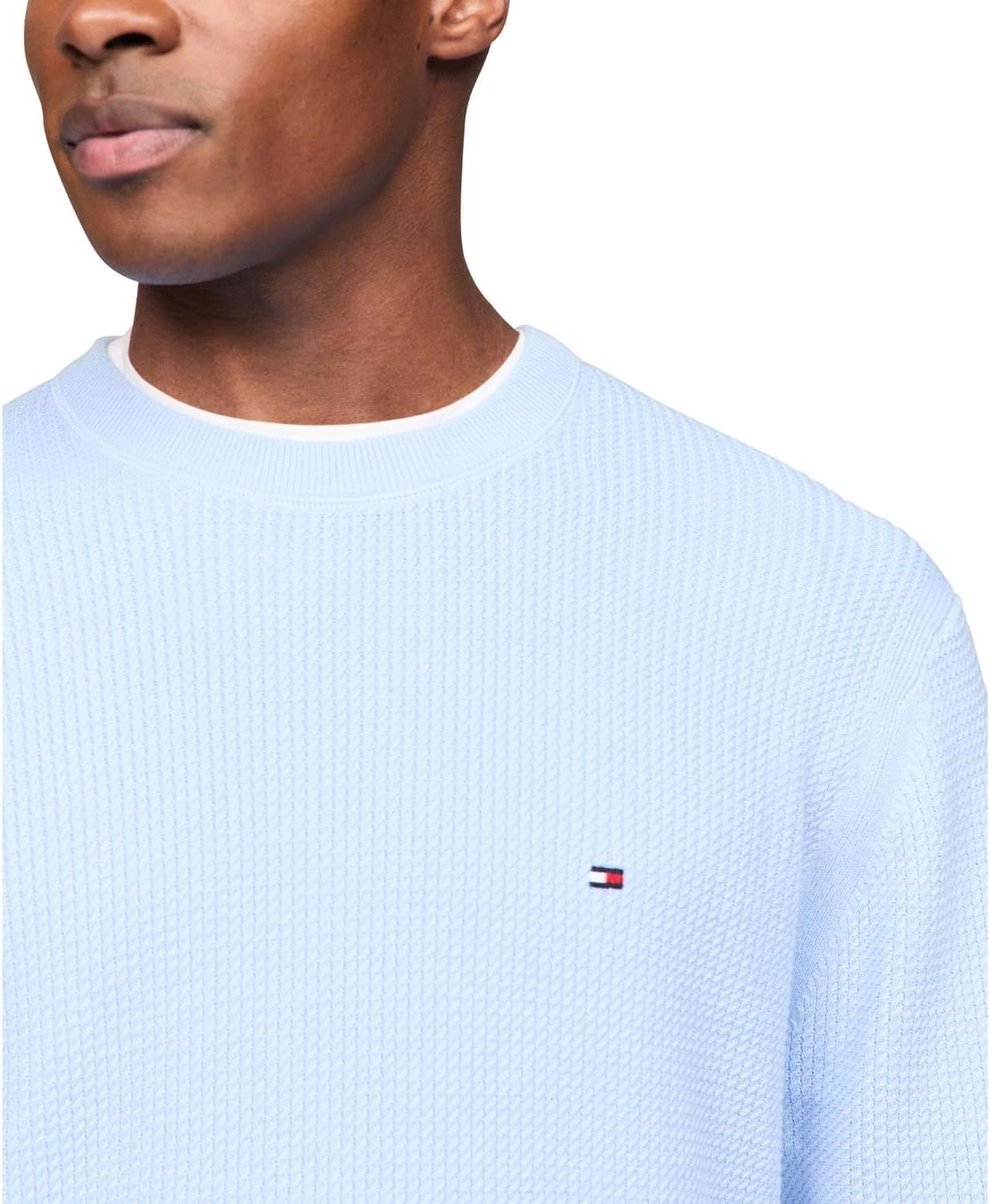 Мужской текстурированный вафельный свитер Tommy Hilfiger с круглым вырезом, легкий пуловер, доступен в размерах для больших и высоких размеров, Vessel Blue — фото 2