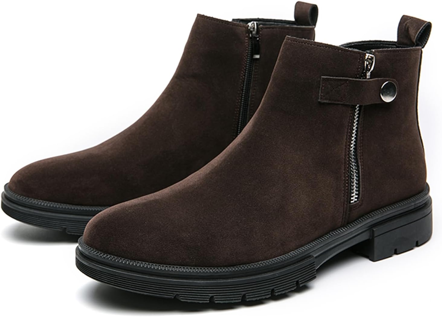 

Мужские замшевые ботинки Dacnakby с боковой молнией, низкий каблук, классические ботинки Челси, повседневные модные короткие ботильоны, коричневый