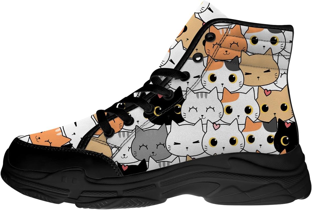 

Женские высокие кеды с кошачьим принтом, кружевные кеды на платформе из холста, подарки для нее и для него Generic, 3101 Cute Cats
