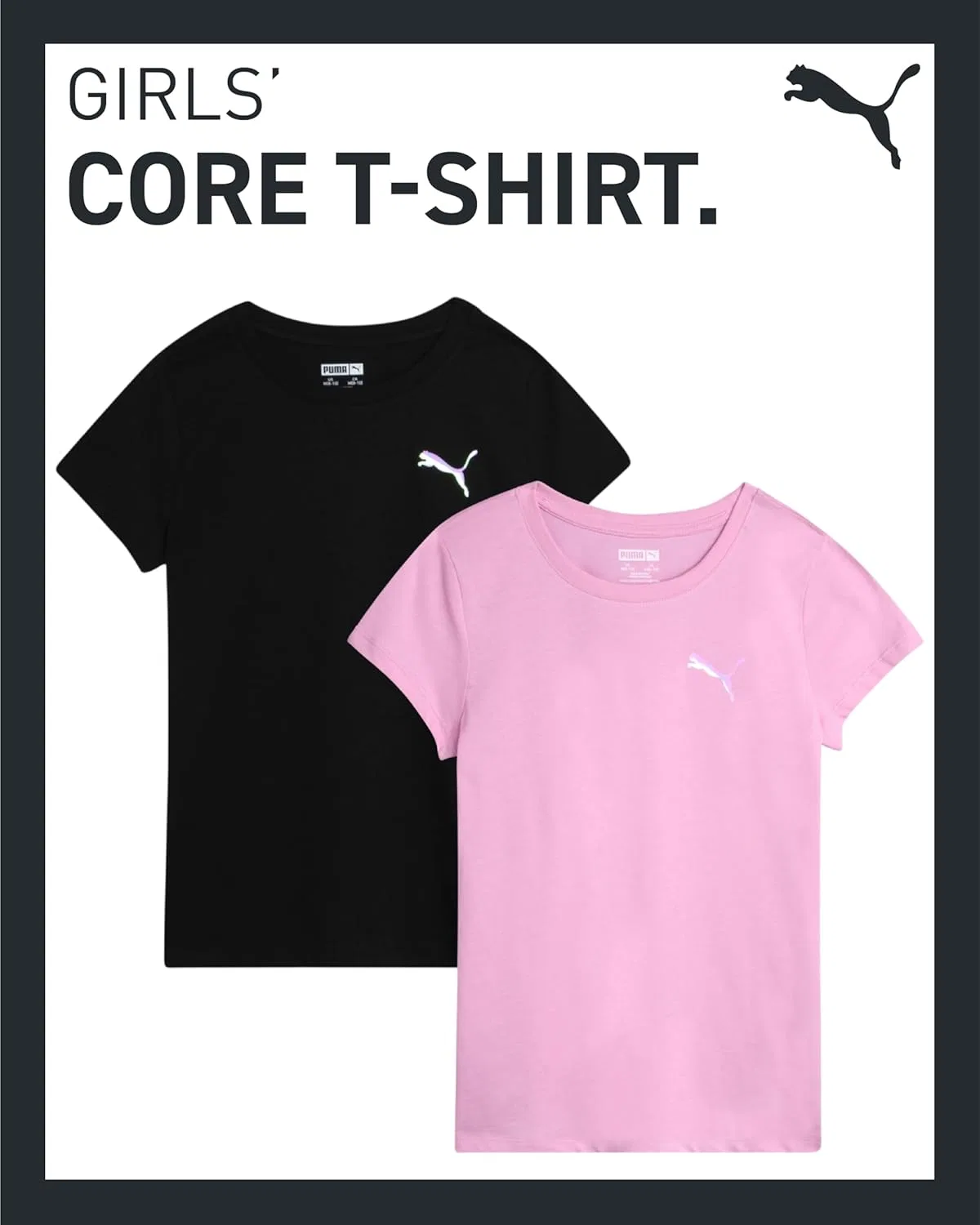 Футболки для девочек PUMA, 2 шт, короткий рукав, логотип, Pink/Black — фото 3