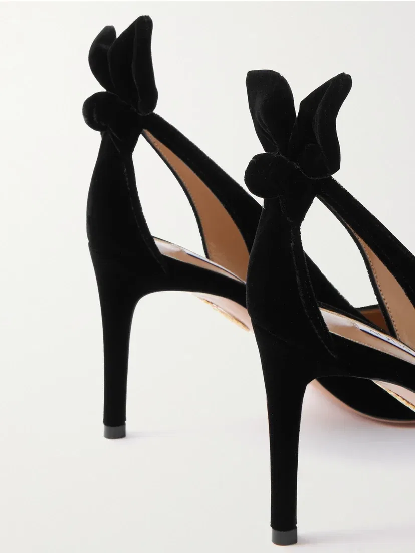 Бархатные туфли-лодочки Bow Tie 85 Aquazzura, черный — фото 4