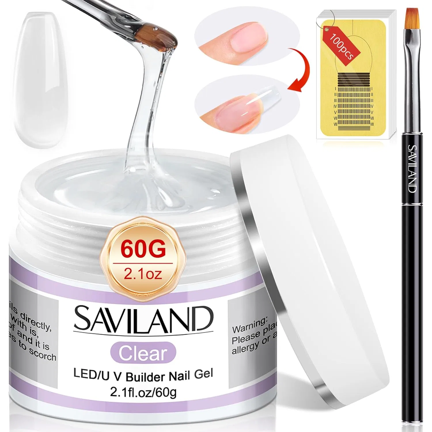Набор прозрачного геля для наращивания ногтей SAVILAND, 60 г Saviland, 1-Clear