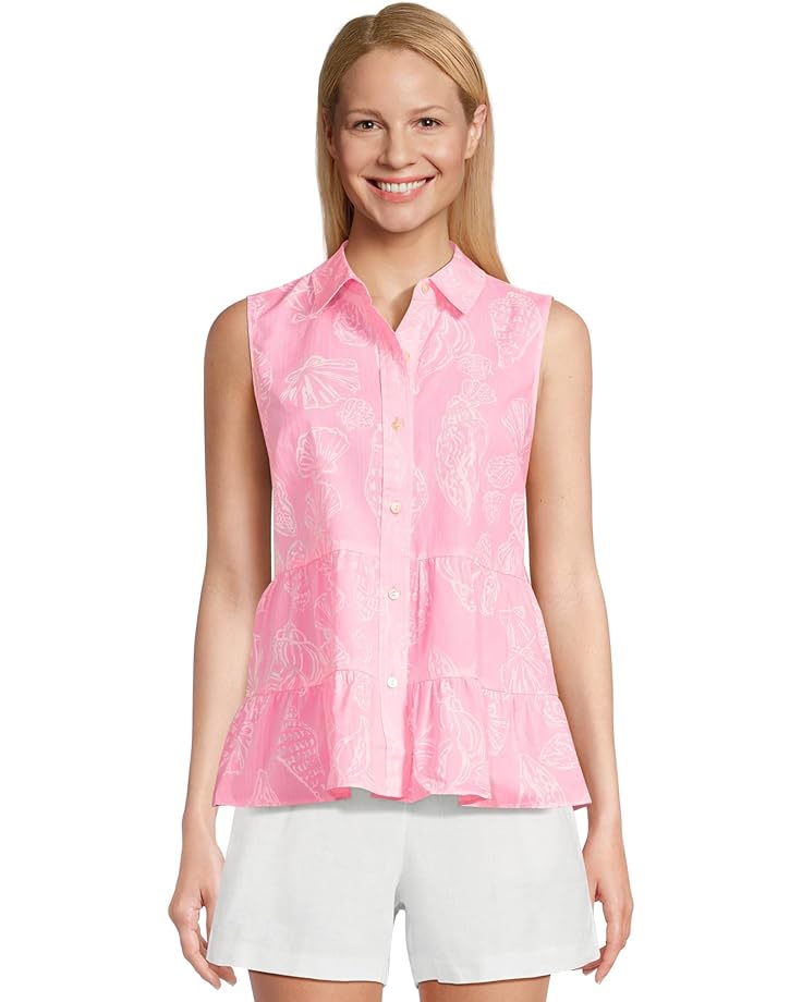 

Женская блузка Lilly Pulitzer Breah без рукавов на пуговицах, Rousseau Pink Cool As Shell Overprint
