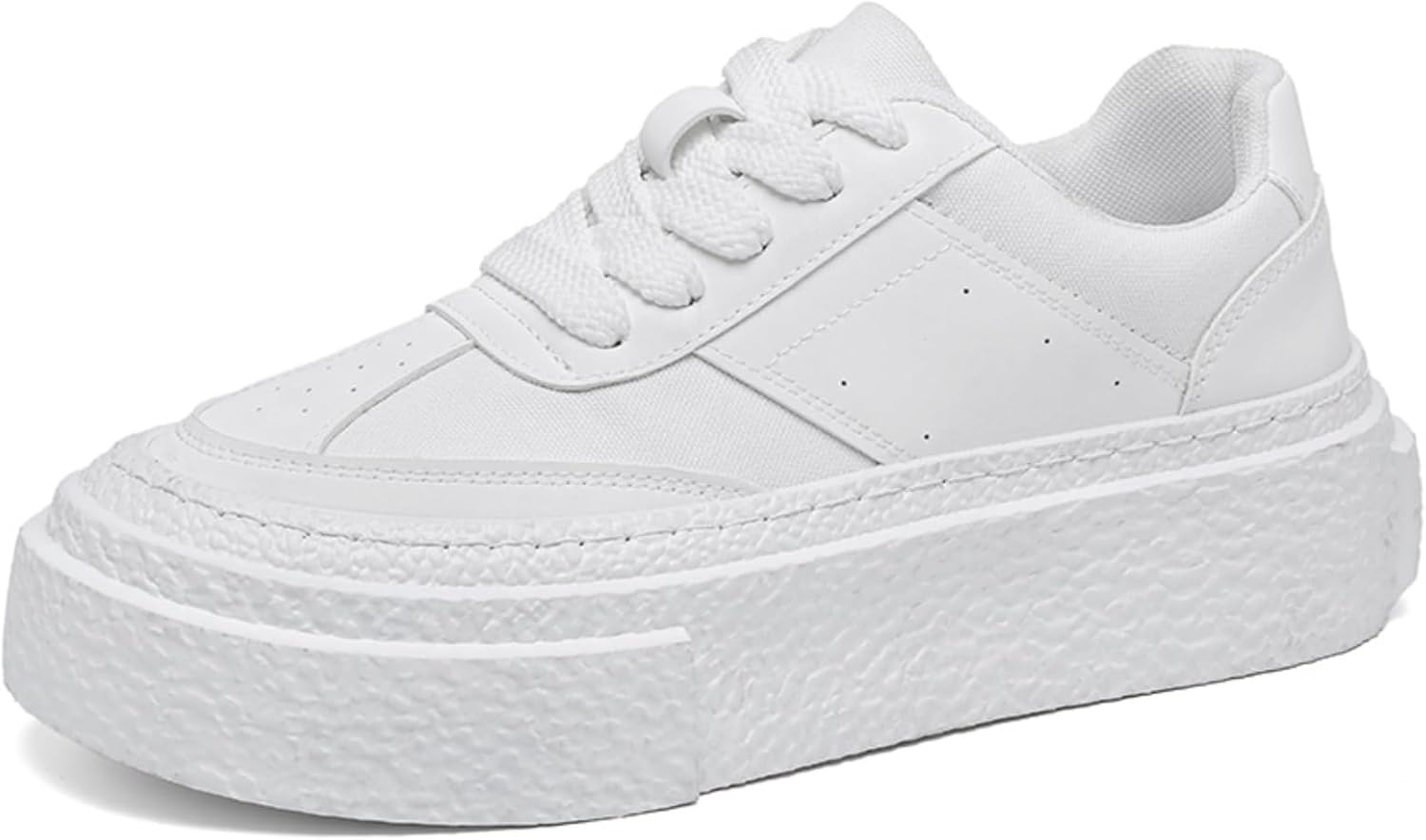 

Мужские кроссовки с толстой мягкой подошвой, верх из дышащей сетки и кожи, шнуровка, для повседневной носки и комфорта Kelibasi, белый