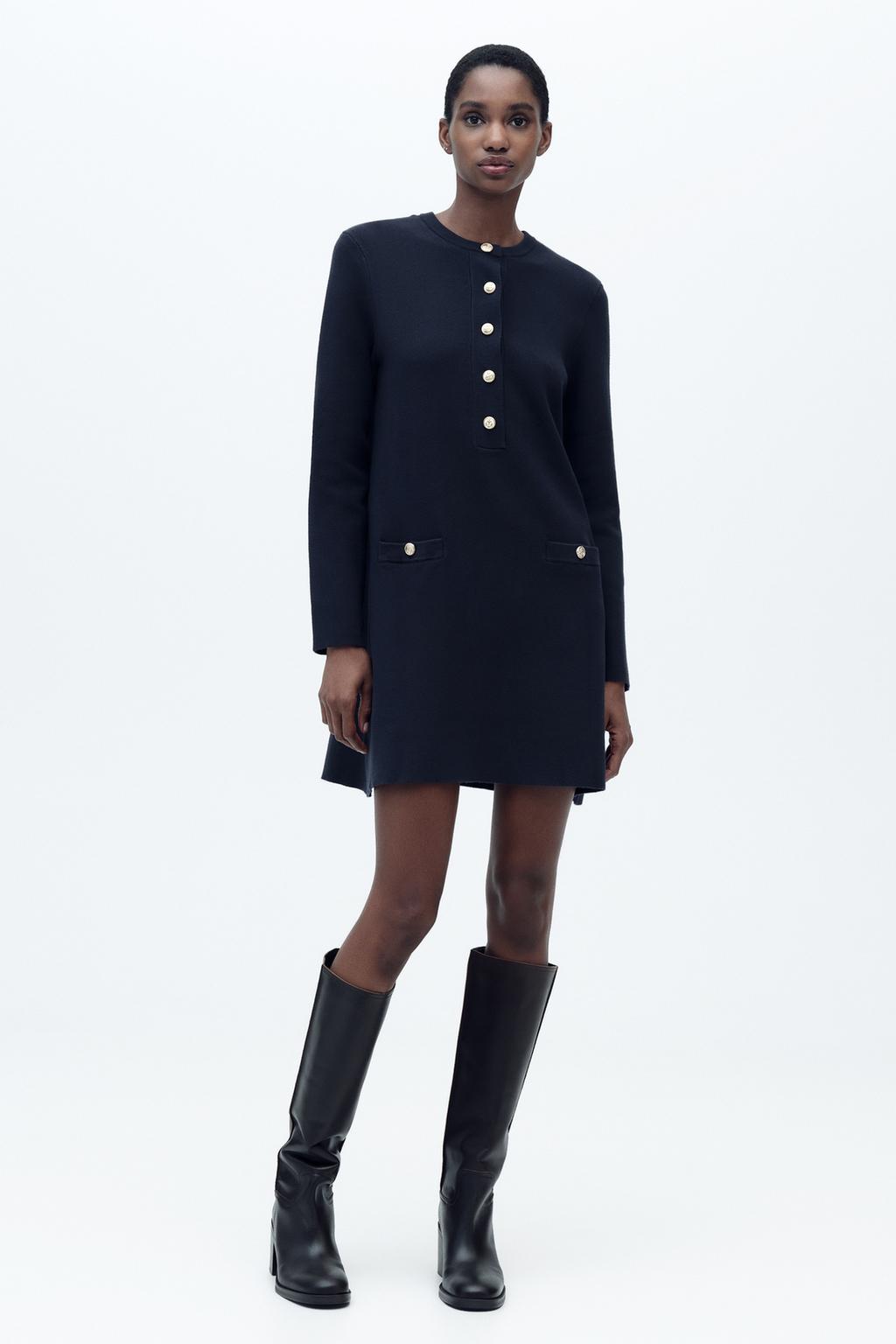 

Мини-платье из однотяжной трикотажной платья ZARA, темно-синий