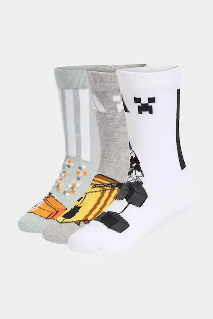 Носки детские с принтом MINECRAFT 3 шт Adidas Performance, белый