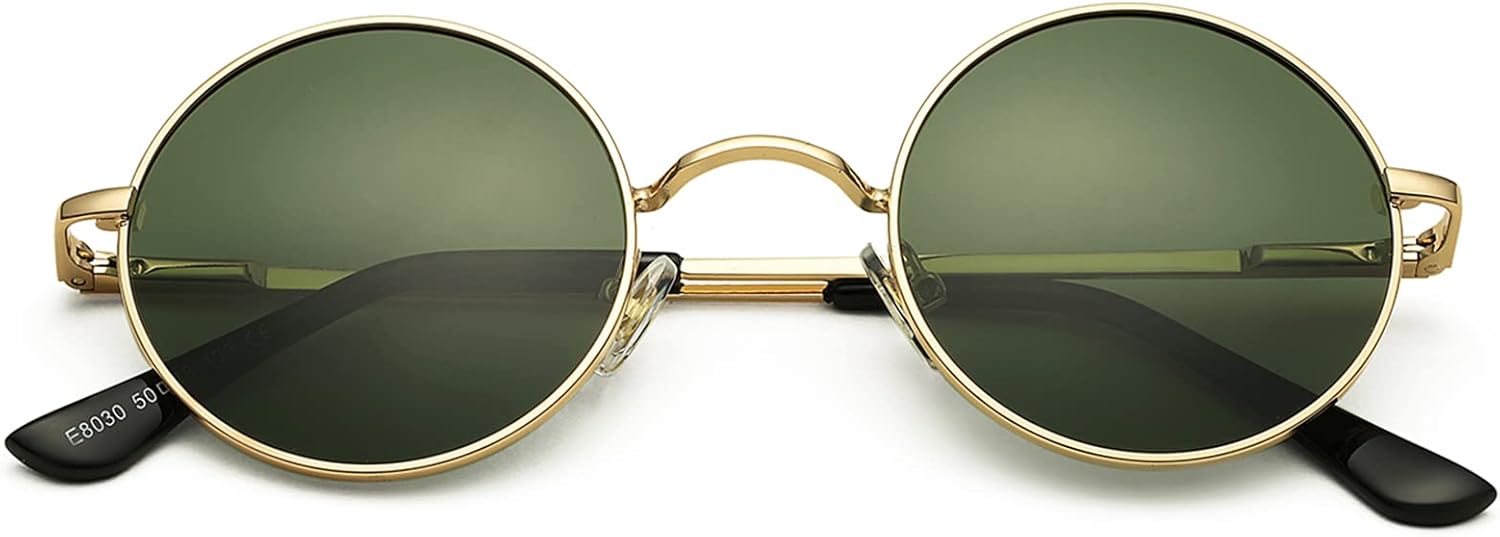 

Солнцезащитные очки Pro Acme Small Round Polarized Sunglasses для мужчин и женщин, в стиле ретро, ​​металлические, в стиле хиппи, с защитой от УФ-излучения UV400, C4 - Gold Frame/G15 Lens