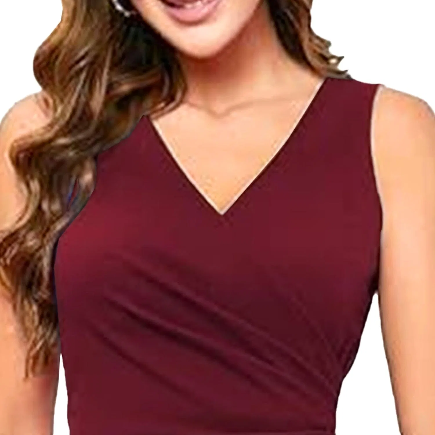 Женское коктейльное платье с V-образным вырезом bodycon, Wine Red — фото 2