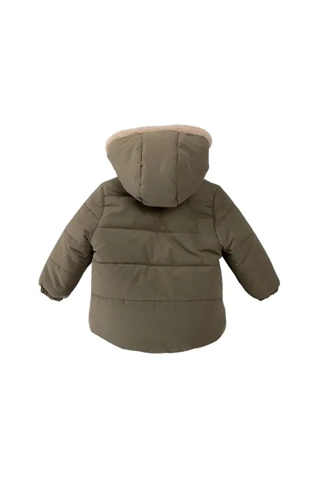 Детское пальто для девочек с капюшоном Çaren kids-shepherd button detailed welsoft (furry) unisex coat Mdm, Khaki — фото 4