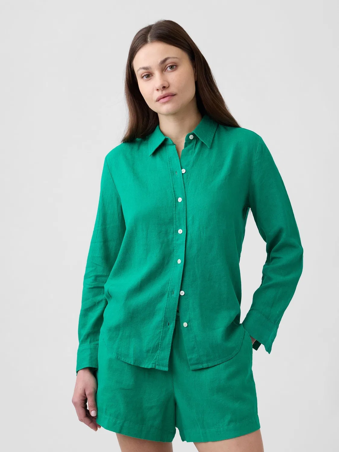 Рубашка из льняной смеси Easy Linen Gap, зеленый