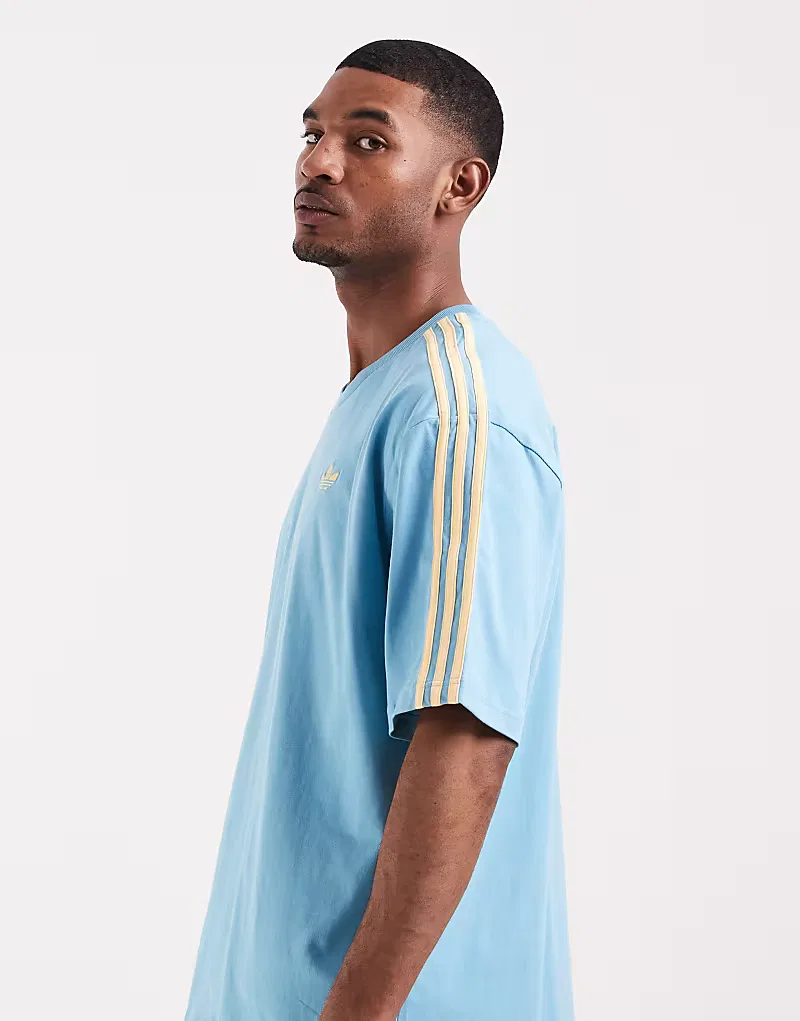 Футболка Adidas Originals с тремя полосками синего и оранжевого — фото 4