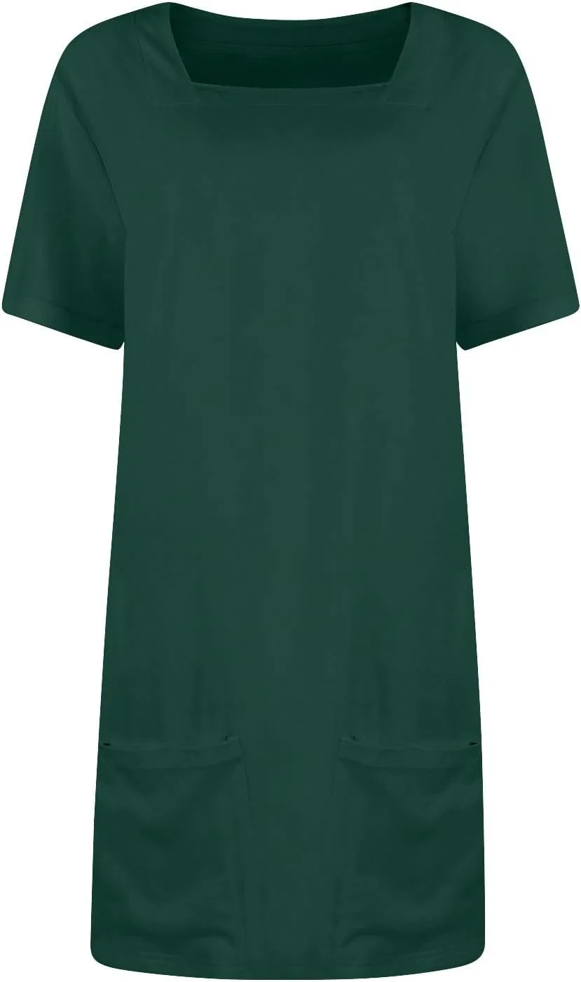 Женское мини-платье с квадратным вырезом и карманами, Dark Green — фото 4