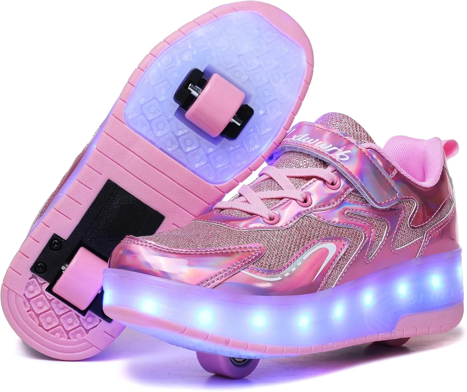 Детские кроссовки-ролики со светящимися колёсами Happy Roller, Pink