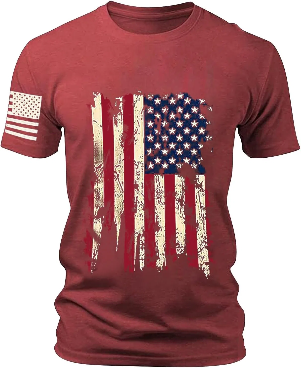 Мужская футболка с принтом американского флага, Crew Neck, Regular Fit, Soft