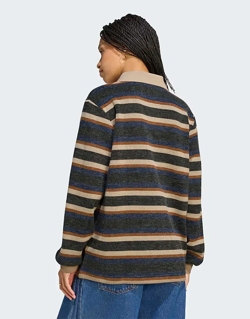 Вязаная регбийная поло-рубашка Adidas Originals Stripe, черный — фото 2