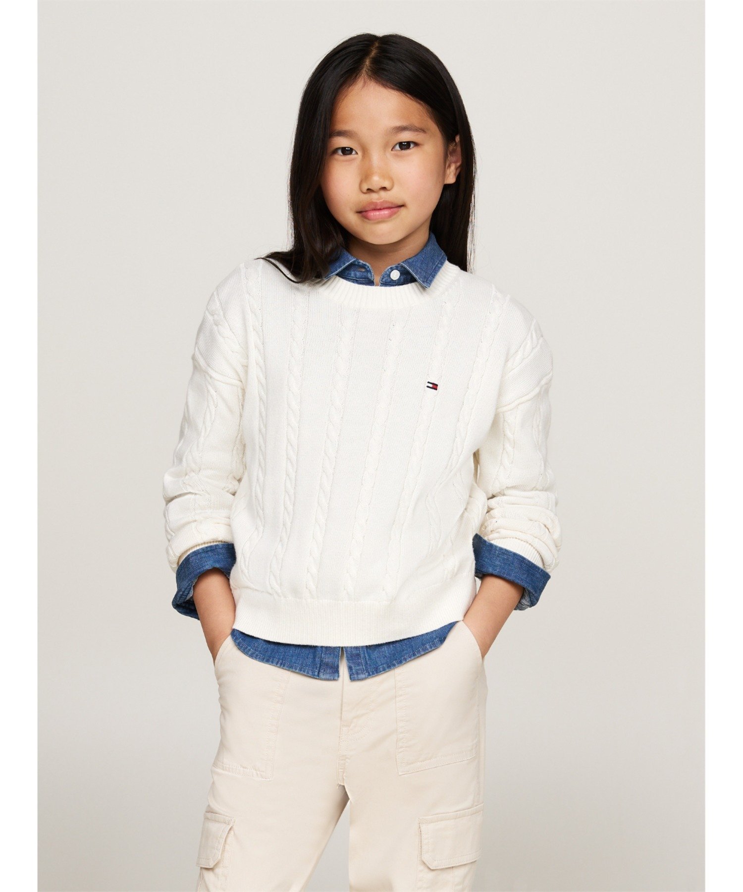 (K) TOMMY HILFIGER GIRLS Свитер с косами, White