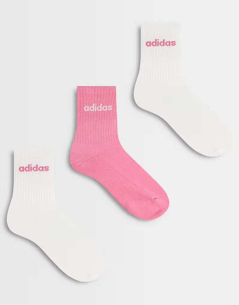 Носки высокие Three Stripes Studios 3 шт Adidas Performance, белый/розовый