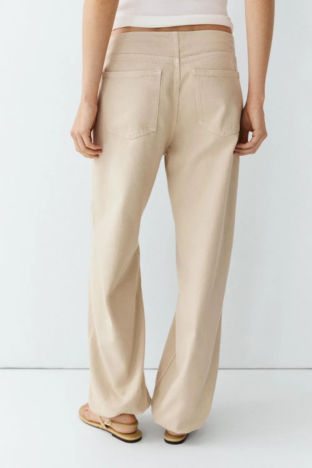 Брюки Massimo Dutti, свободные брюки-парашюты, бежевый — фото 3