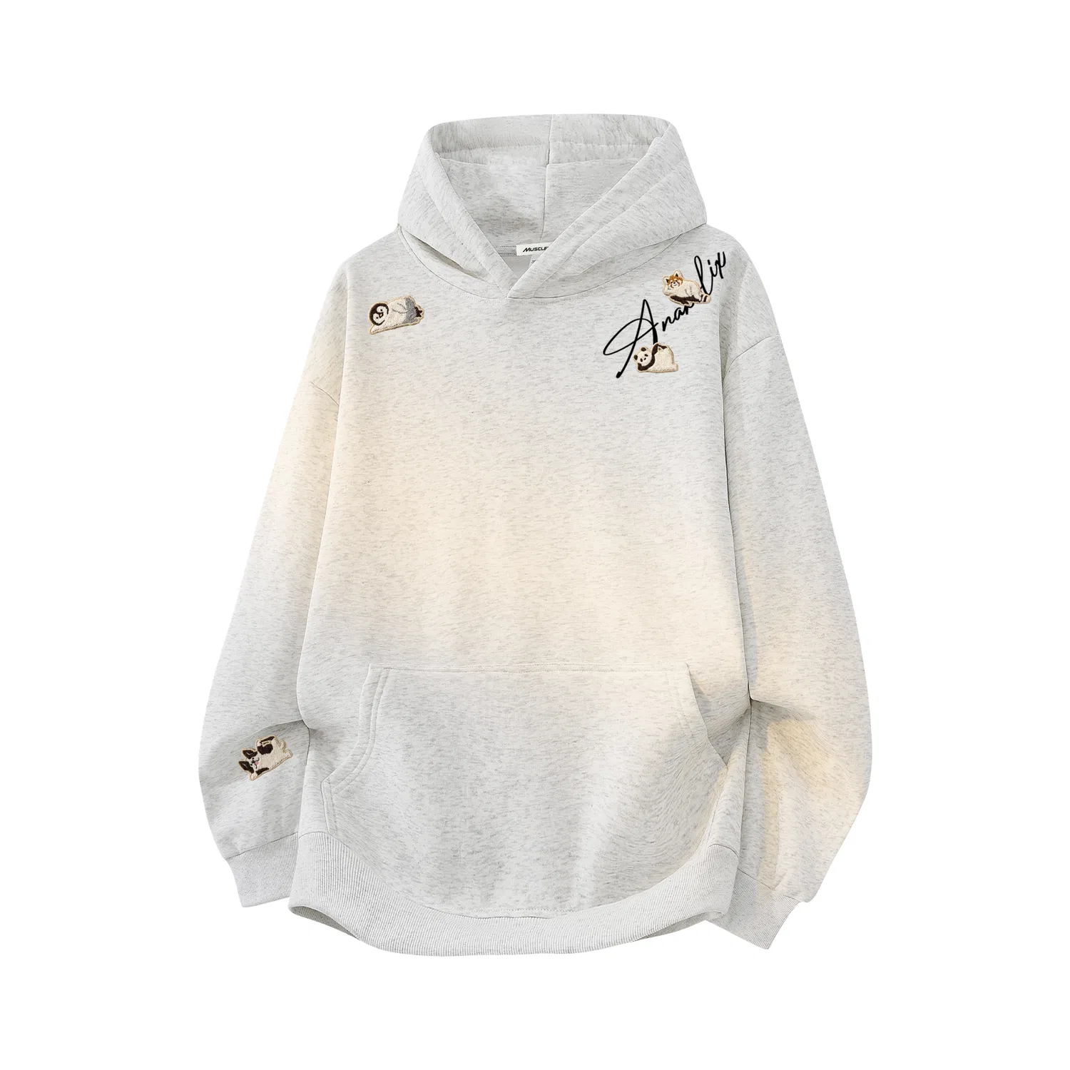 Детский худи с капюшоном и флисовой подкладкой Heather Gray[Thickened and Fleece-Lined]-Black Text MUSCLETECH