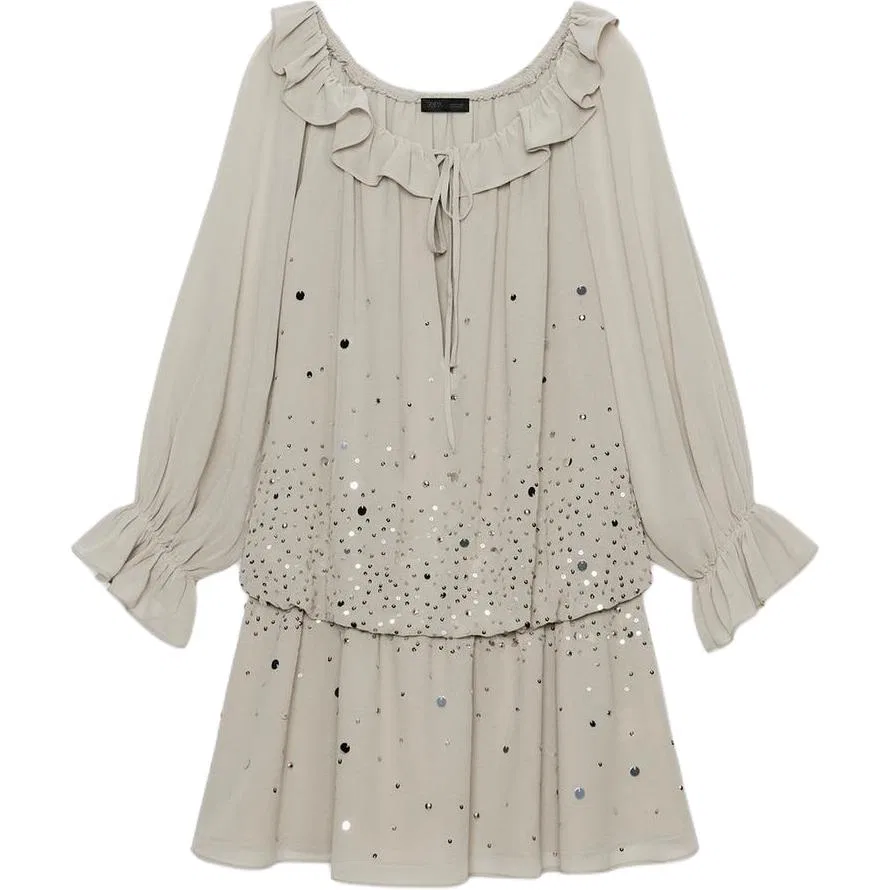 Женское платье с длинным рукавом Boat Neck Gray ZARA, Gray