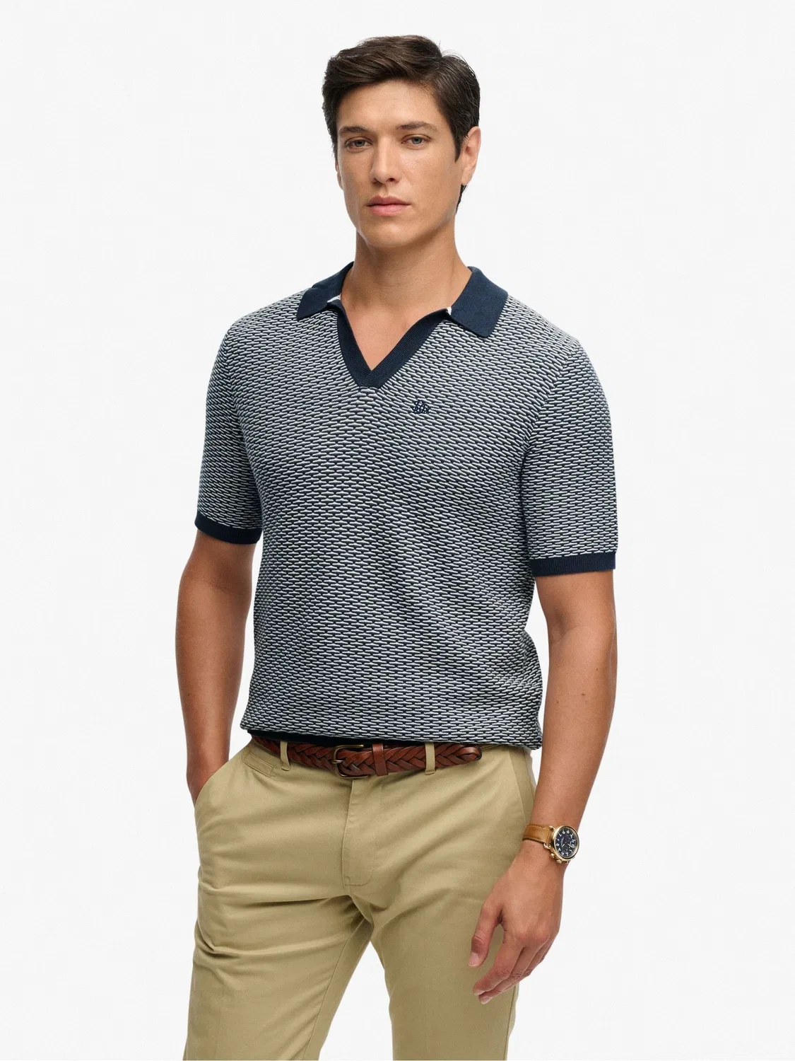 Поло Superdry Johnny Collar Knitted, темно-синий — фото 3