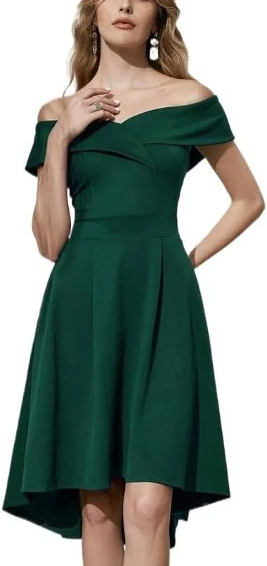 Женское элегантное платье миди A-силуэта с драпировкой, Dark Green