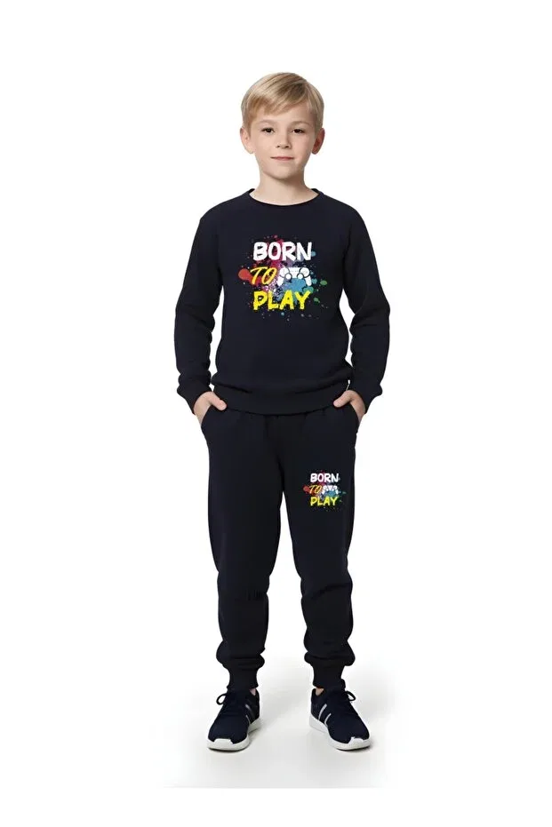 Детский спортивный костюм для мальчиков с принтом 3-предметный Born-Brooklyn-NYC Panios Kids, Black-Gray-Lacquvert — фото 2