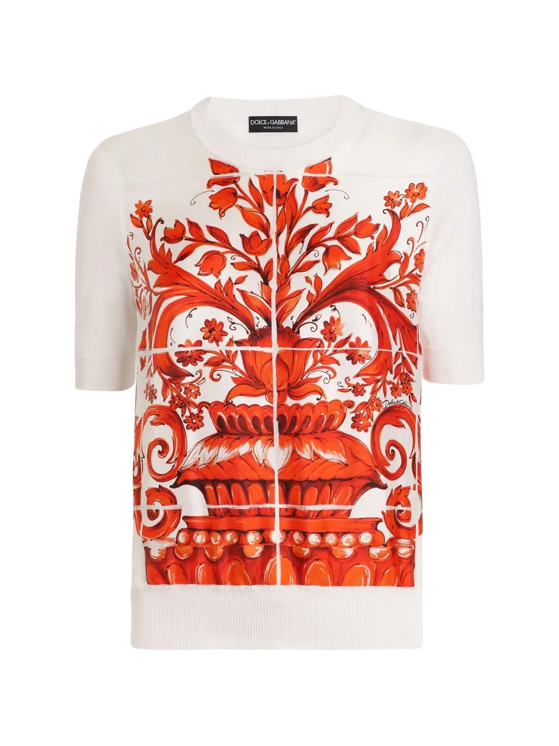Шелковый пуловер с принтом Majolica Dolce & Gabbana, оранжевый