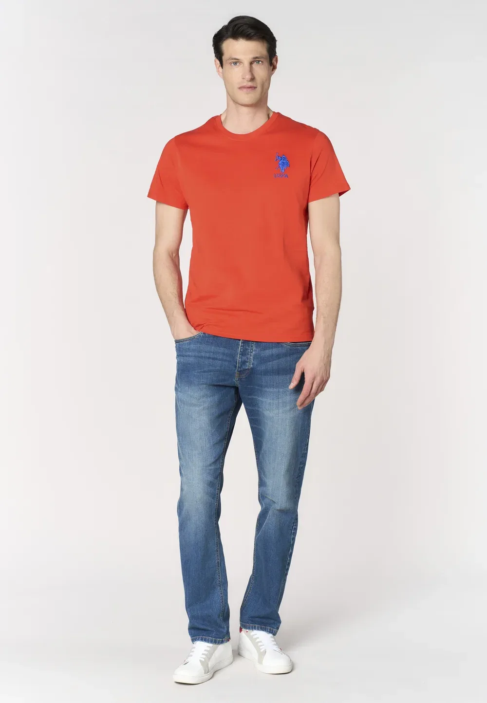 Футболка da uomo a maniche corte con logo e numero ricamati - базовая футболка U.S. Polo Assn., Rosso — фото 2