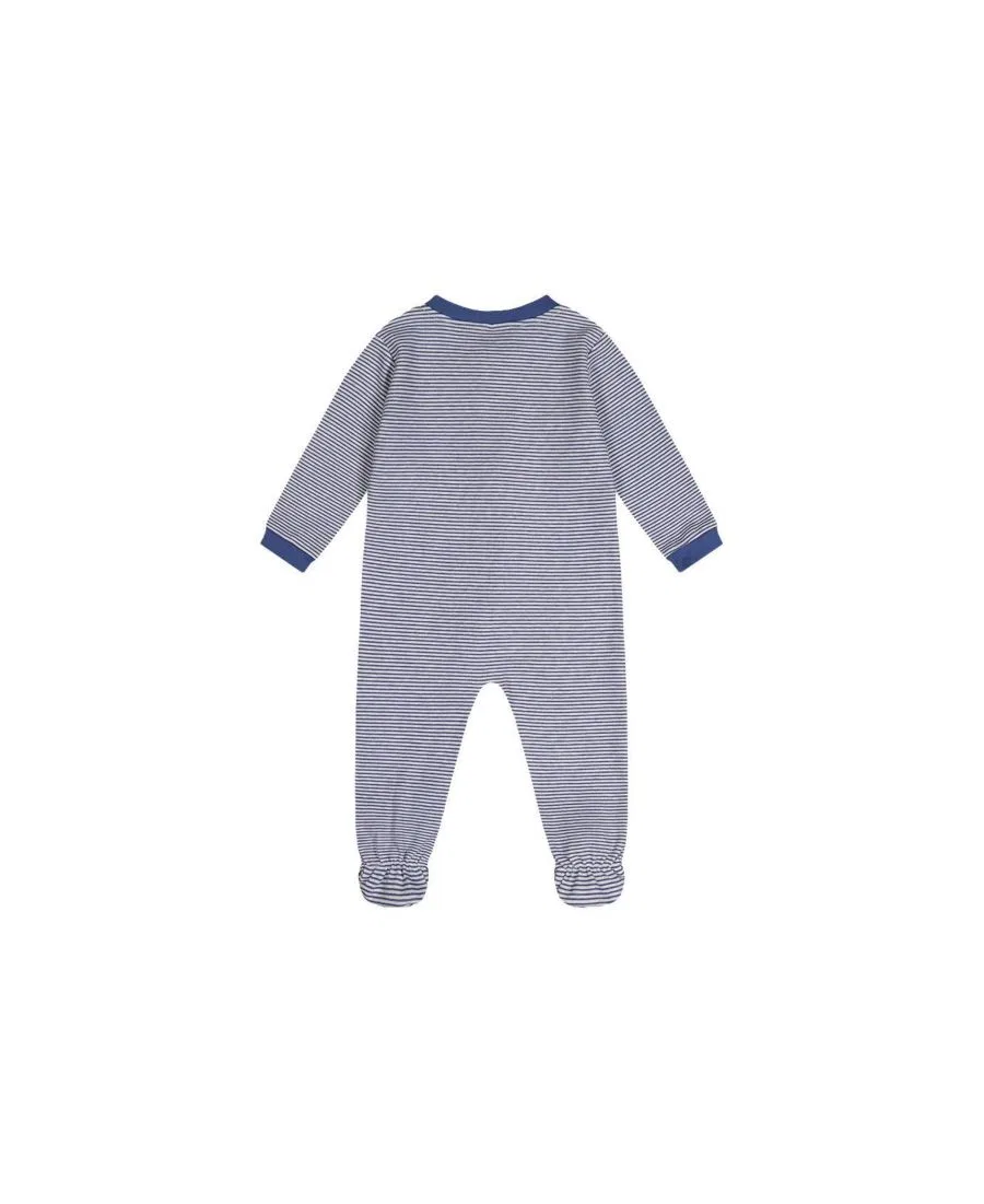 Детский хлопковый пижама-слип с длинным рукавом, модель с принтом Deux par Deux, Blue Printed Stripes — фото 2