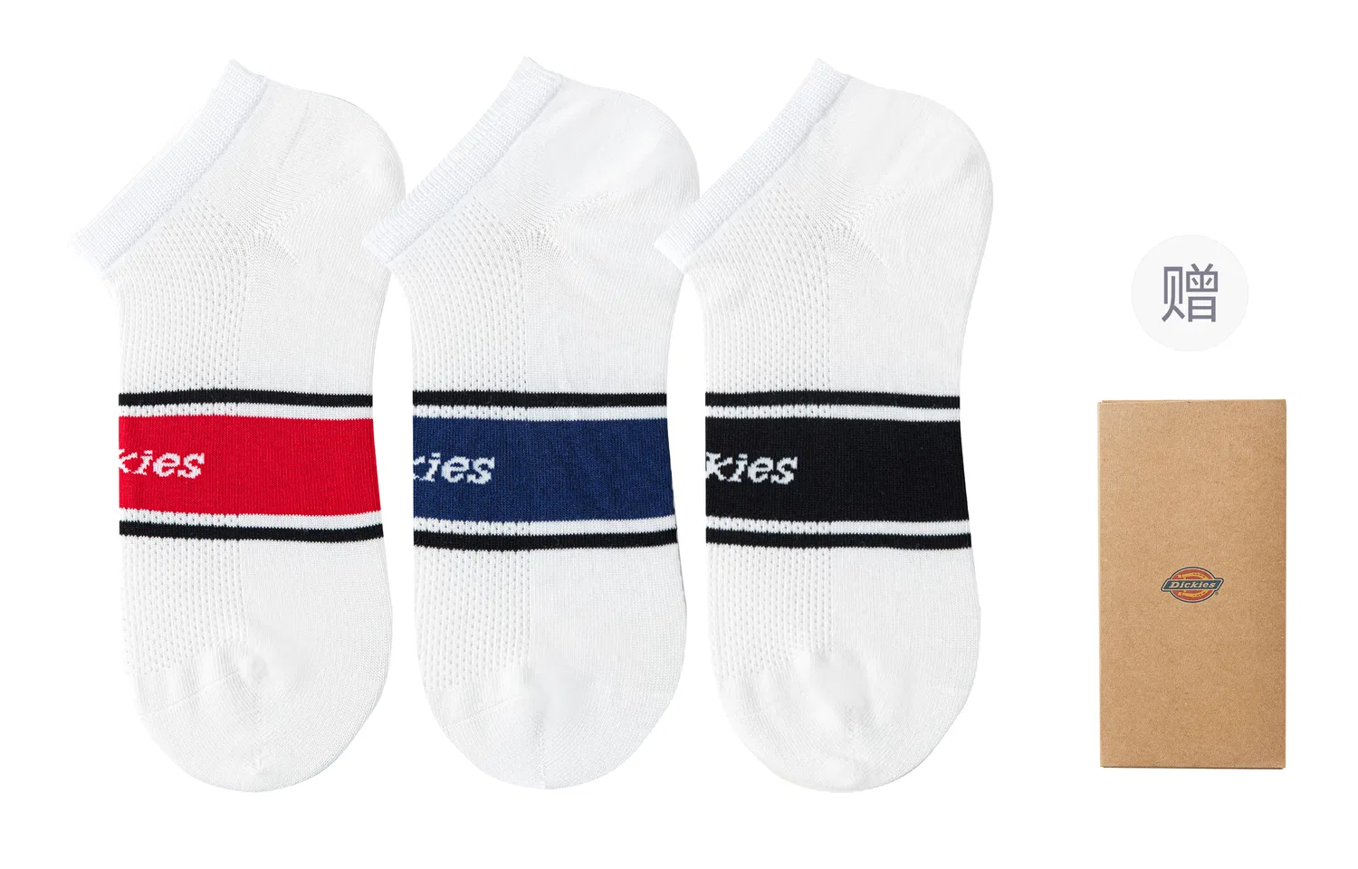 Детские носки-невидимки, комплект из 3 пар, Dickies, White+Blue+Red