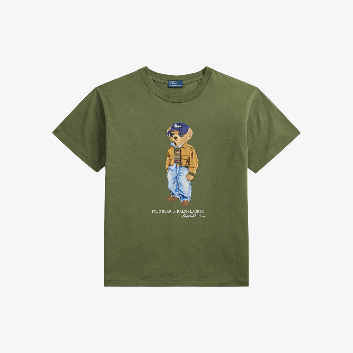 Хлопковая футболка с принтом медведя поло Polo Ralph Lauren, оливковый