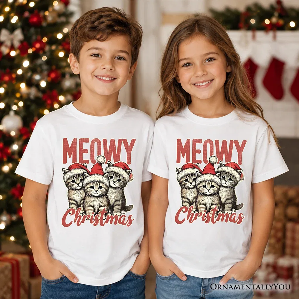 Детская футболка с принтом Cute Santa Hat Cat OrnamentallyYou, White — фото 4