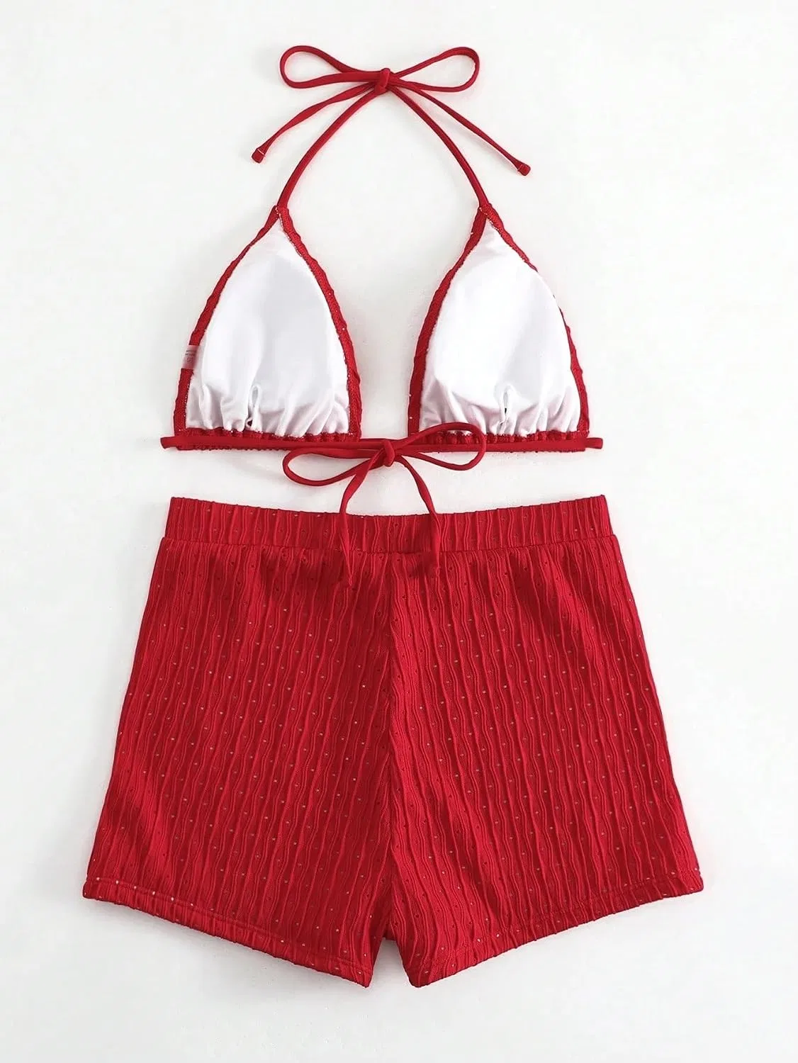 Женский бикини-сет с высокой талией, завязками на спине Halter, Red — фото 3