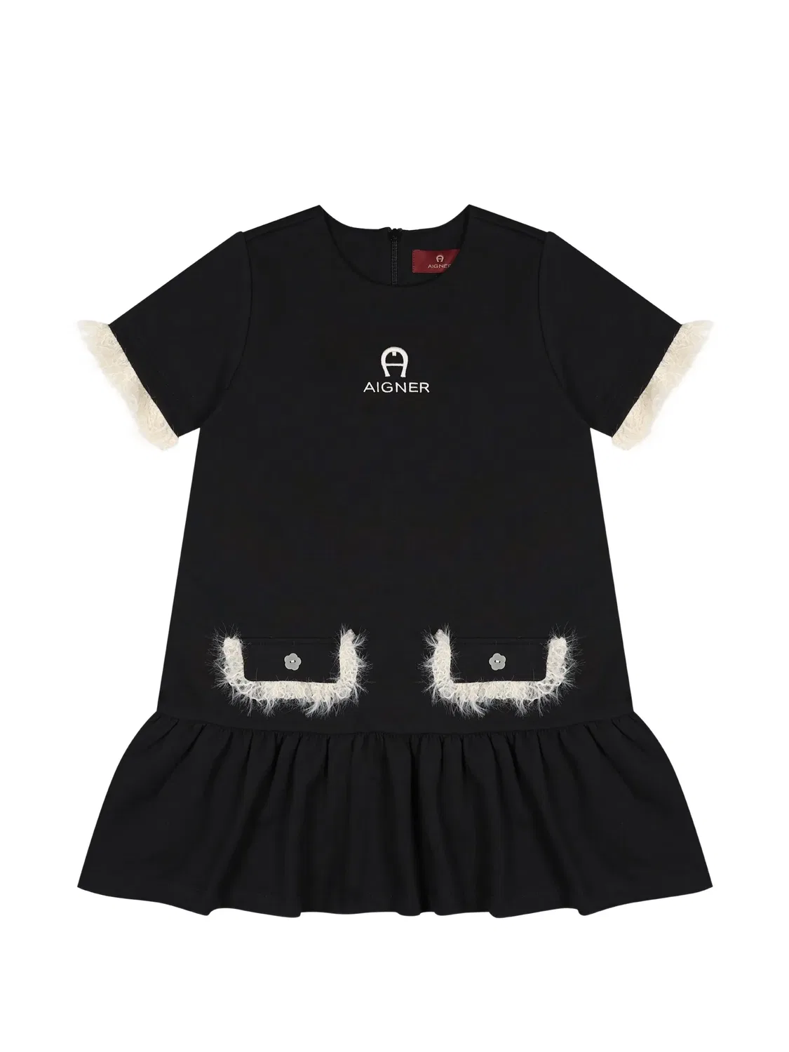 Платье с оборками и искусственным мехом Aigner Kids, черный