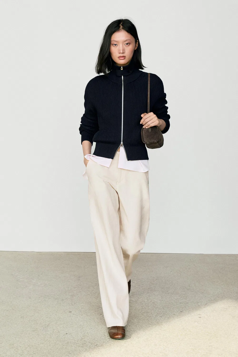 Кардиган Massimo Dutti 100% Cotton Knit With High Neck Detail, темно-синий — фото 3