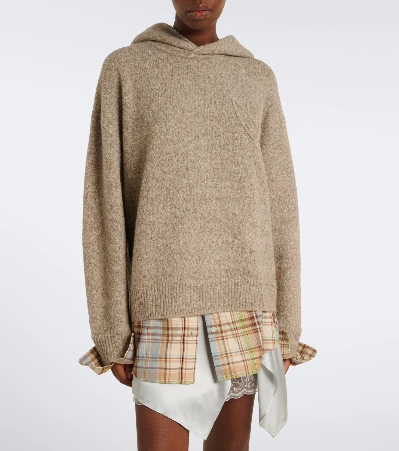 Худи из смеси альпаки, яка и шерсти с капюшоном Acne Studios, бежевый — фото 2