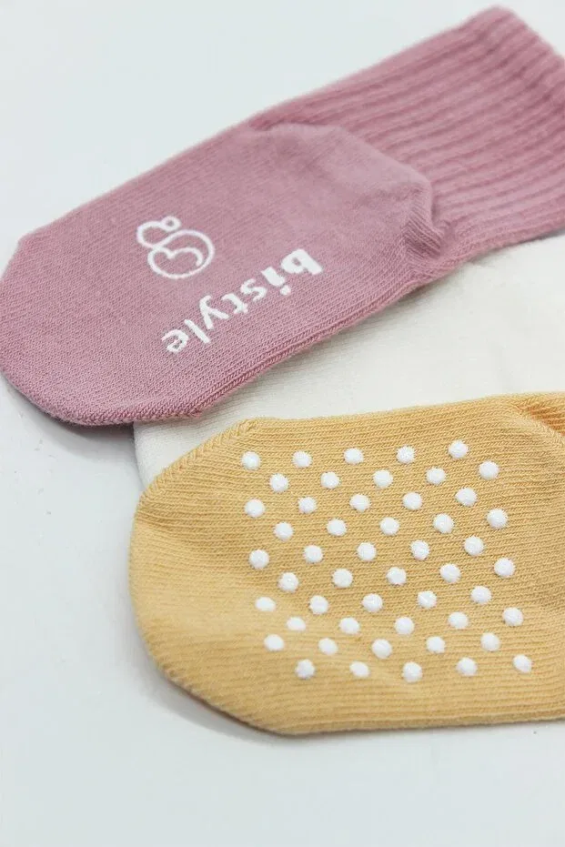 Детские носки для новорожденных органические с моделью Bistil organic seamless 3-piece non-slip combed cotton baby socks Bistyle, Powder — фото 4