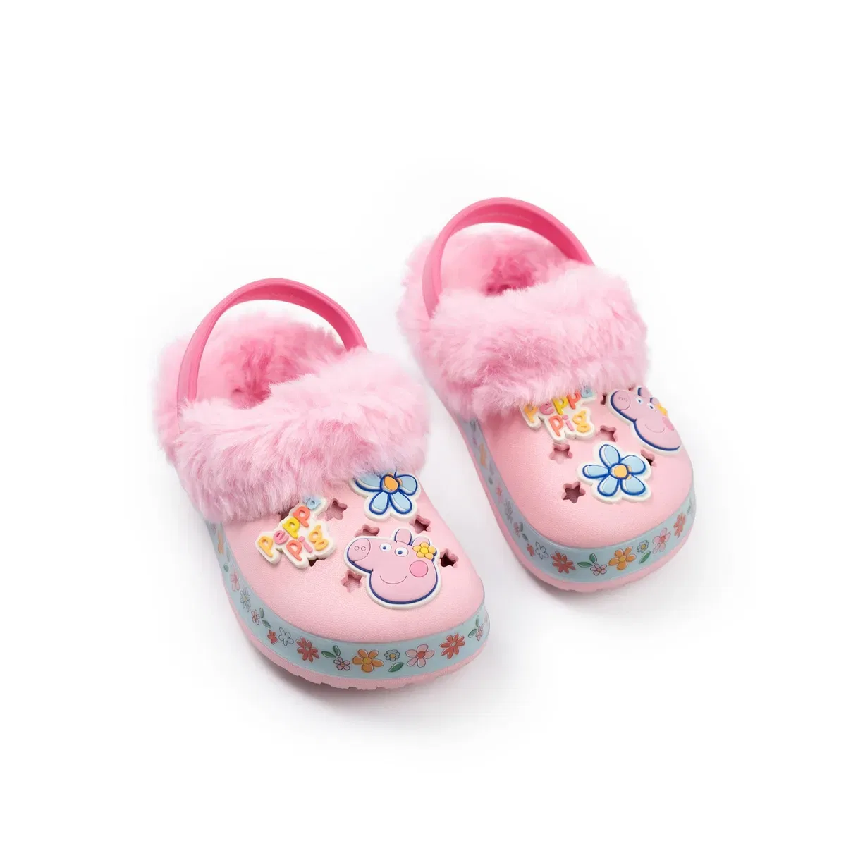 Детские сабо для девочек с мехом Flowers Peppa Pig, Pink