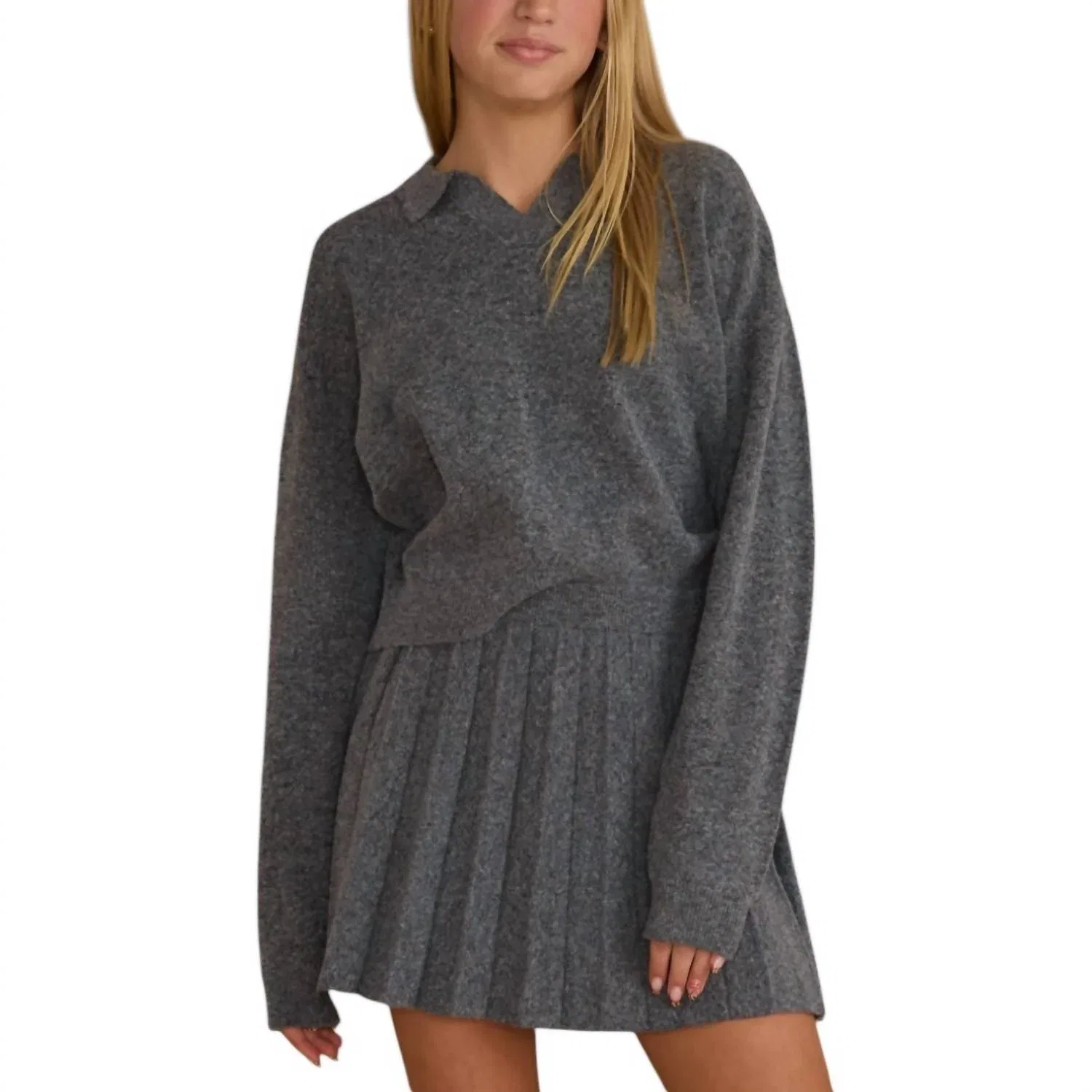 Детский свитер для девочек с воротником Rylee + Cru, Heathered Grey
