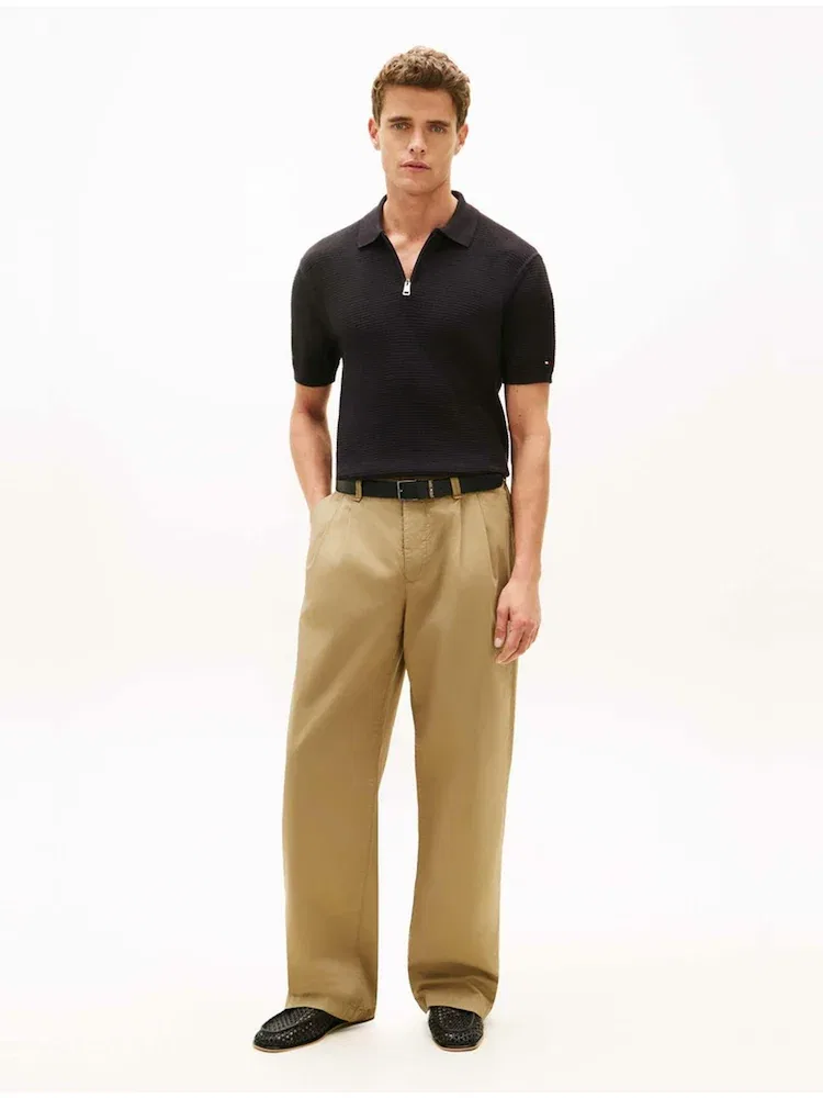 Свитер полузастежка на молнию, структурированный трикотаж TOMMY HILFIGER, Black — фото 2