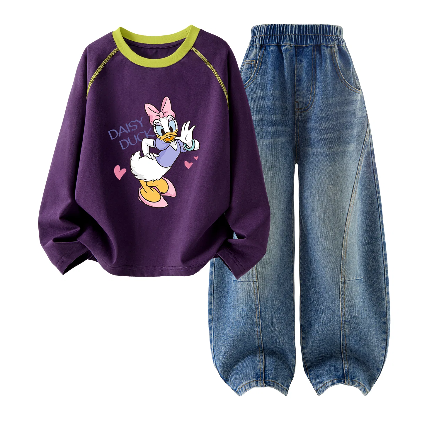 Детский спортивный костюм с круглым вырезом Disney, Цвет: Di Natural Cheese Yellow+Solid Color Denim Blue — фото 3