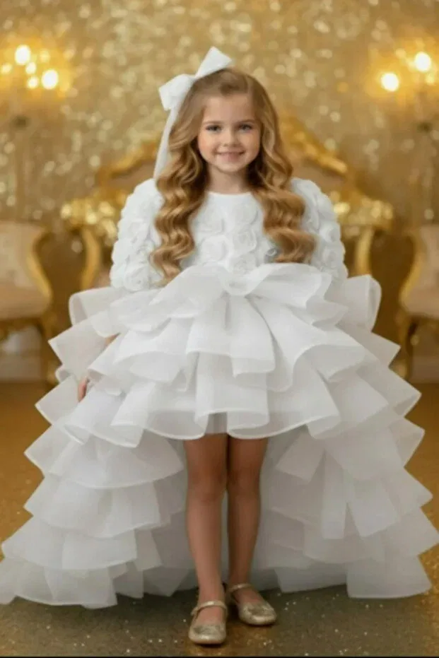 Детское платье для девочек с длинным рукавом Miço Kids, White