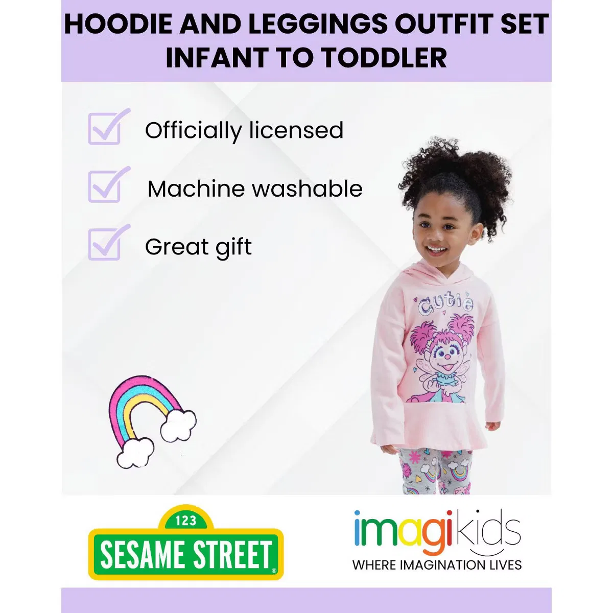 Комплект одежды для малышей с капюшоном и леггинсы Sesame Street, Pink Abby Cadabby — фото 2