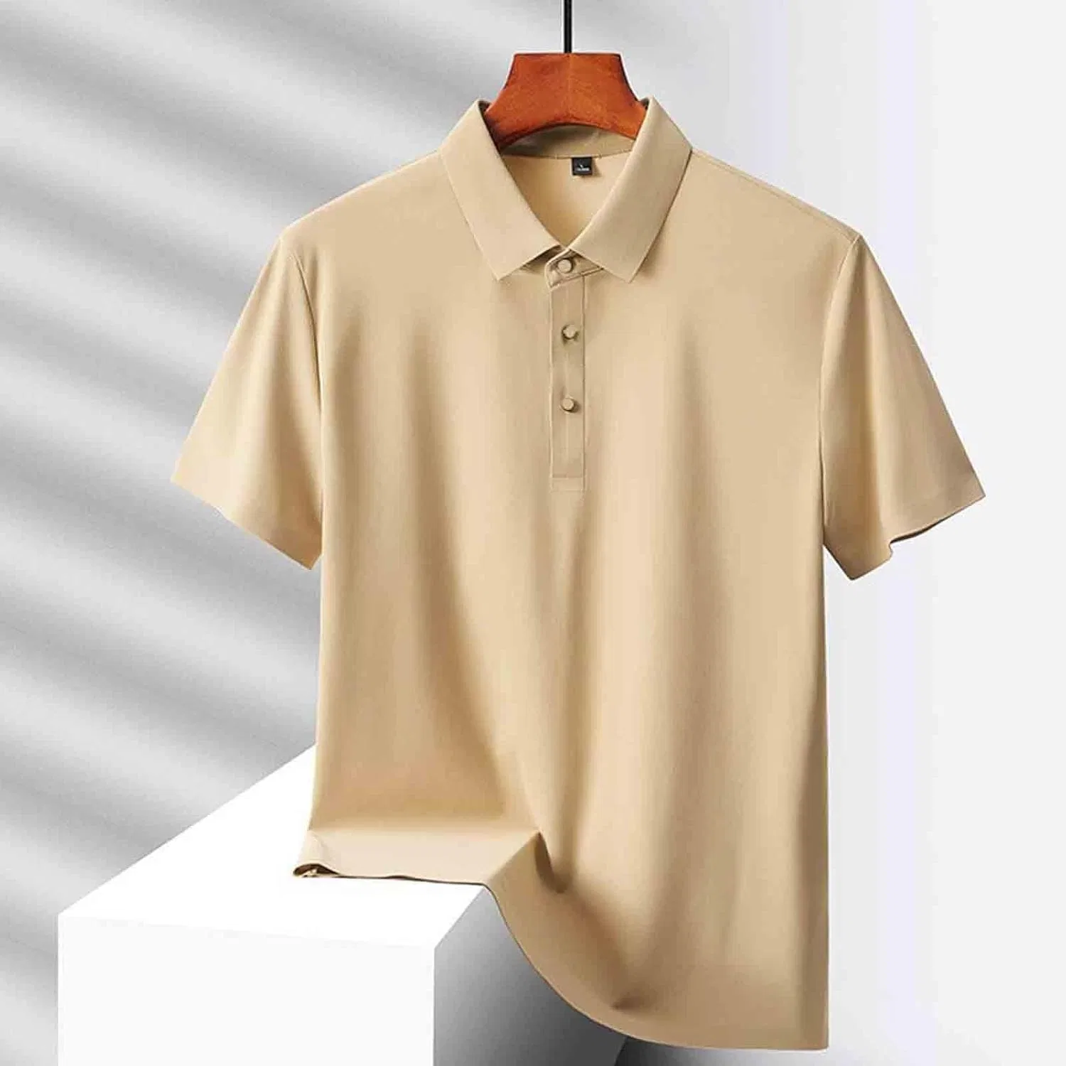 Мужская спортивная футболка поло с влагоотводящим свойством Henley Collared, Khaki — фото 3